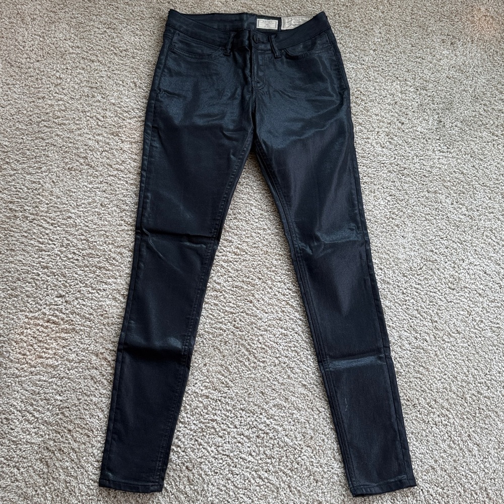 NEW ALL SAINTS - Ashby Low Rise Skinny Jeans in Black Shiny Women’s Size 27